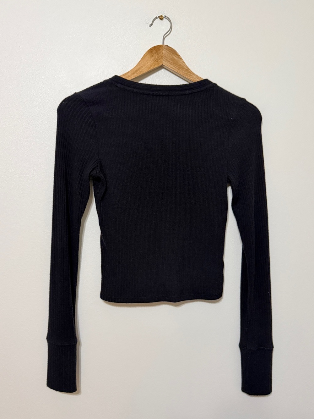 Abercrombie & Fitch Ribbed Button Up Cardigan Top Sweater Black Small - Picture 6 of 7